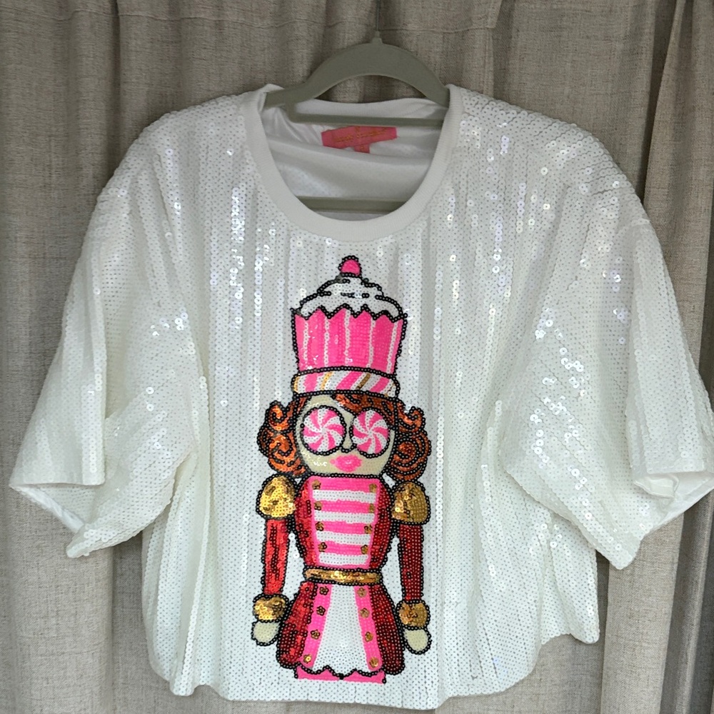 Simply Southern White Sequin Top with Pink Soldier Design